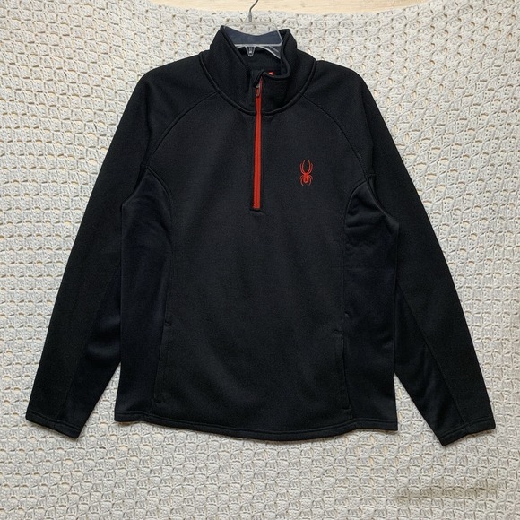 Spyder Sweater Jacket Fleece Men L Black Red Outbound Core Half 1/4Zip Pullover - Picture 1 of 15